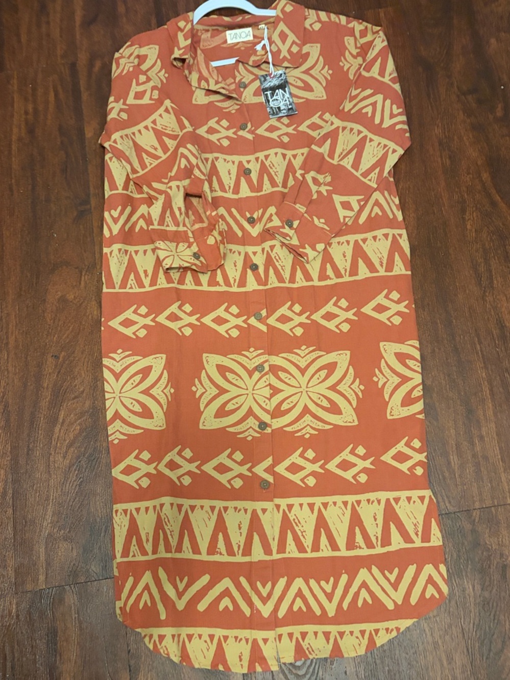 TANOA Rust Geometric Maxi Shirt Dress